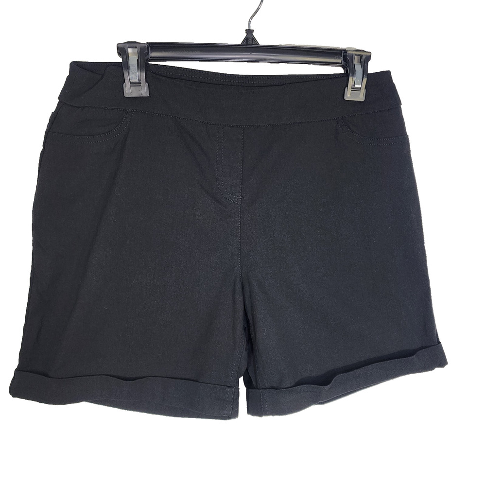 Soft Surroundings Women Short Medium Black Pull On Super Stretch Cuffed Chino 6"